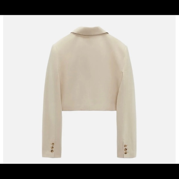 Linen cropped blazer - dark brown buttons. Size L - Picture 2 of 7